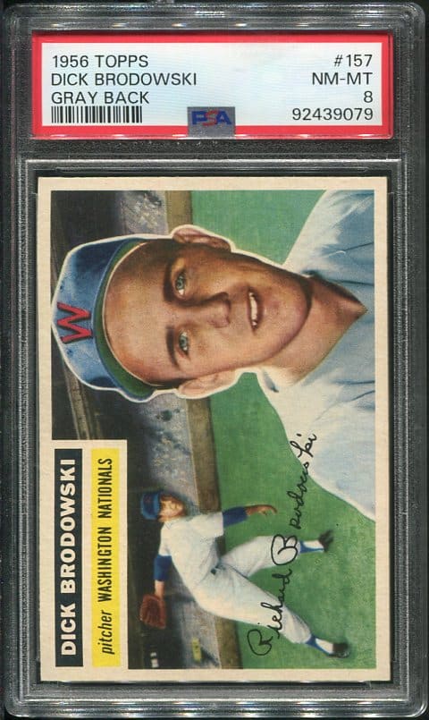 Authentic 1956 Topps #157 Dick Brodowski PSA 8 Baseball Card