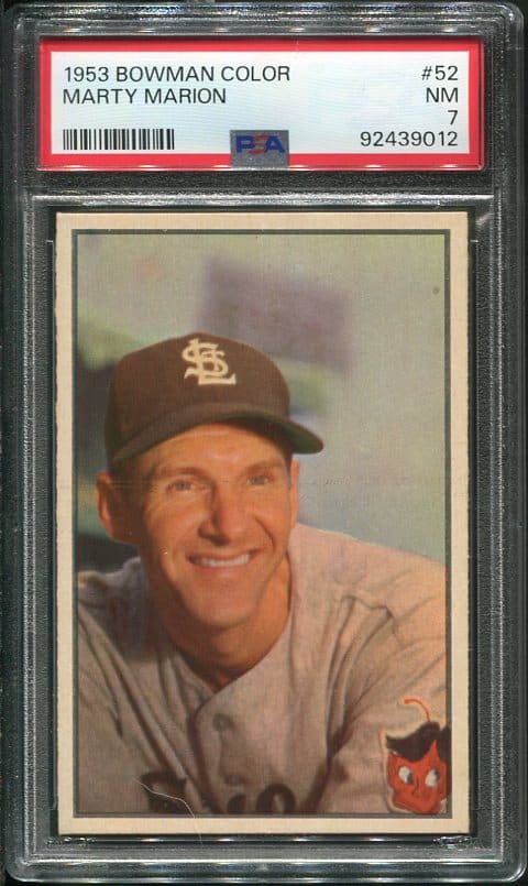 Authentic 1953 Bowman Color #52 Marty Marion PSA 7 Baseball Card