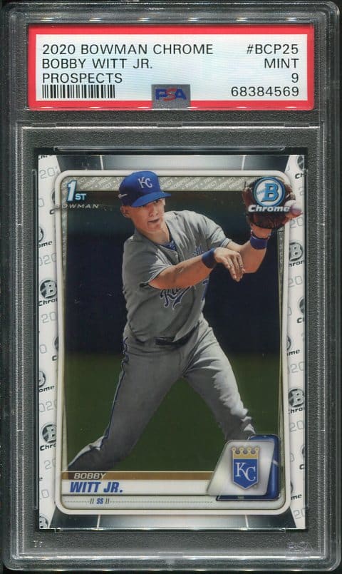 Authentic 2020 Bowman Chrome Prospects #BCP25 Bobby Witt Jr Rookie PSA 9 Baseball Card