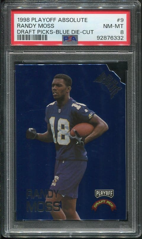 Authentic 1998 Playoff Absolute Draft Picks Blue Die Cut Randy Moss Rookie Football Card