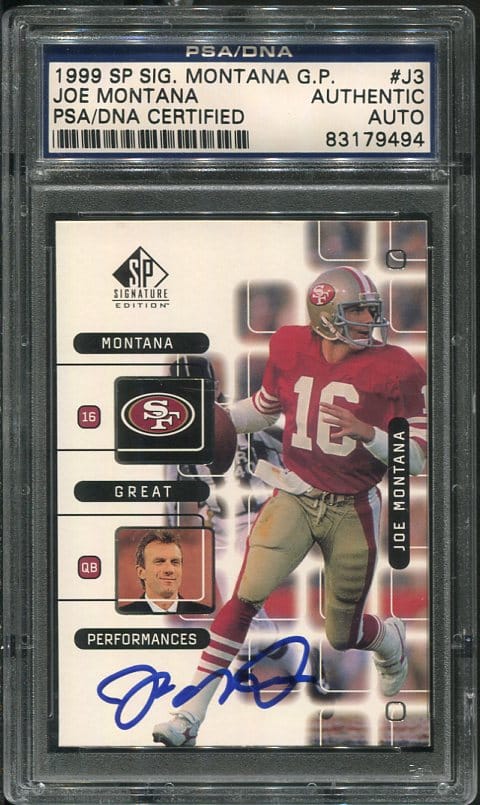 Authentic 1999 SP Signatures Joe Montana Autographed Football Card