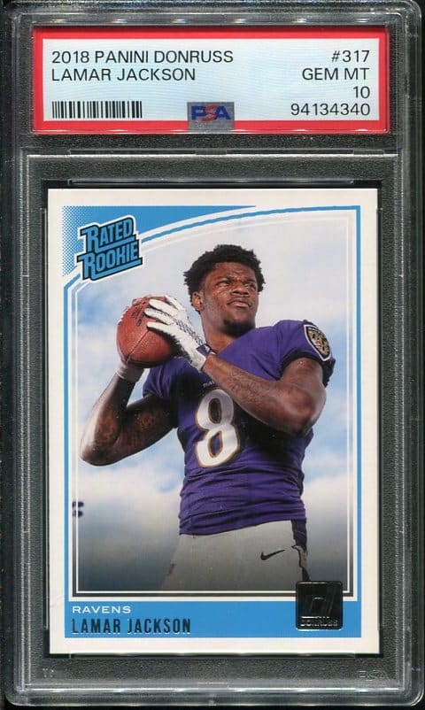 Authentic 2018 Panini Donruss #317 Lamar Jackson PSA 10 Rookie Football Card