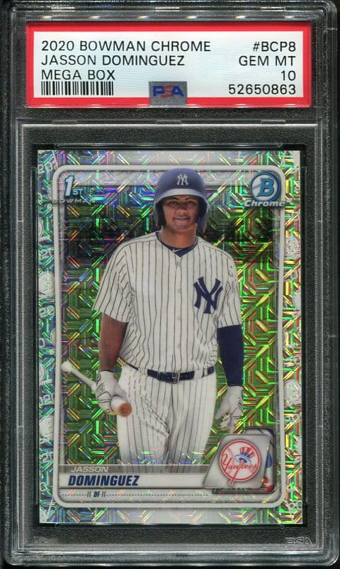 Authentic 2020 Bowman Chrome Mega Box #BCP8 Jasson Dominguez PSA 10 Rookie Baseball Card