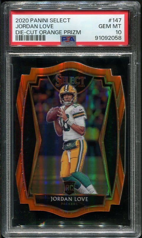 Authentic 2020 Panini Select #147 Jordan Love Die-Cut Orange Prizm PSA 10 Rookie Card