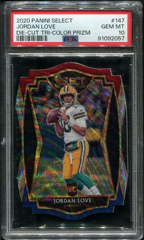 Authentic 2020 Panini Select #147 Jordan Love Tri Color Prizm Die Cut PSA 10 Rookie Card