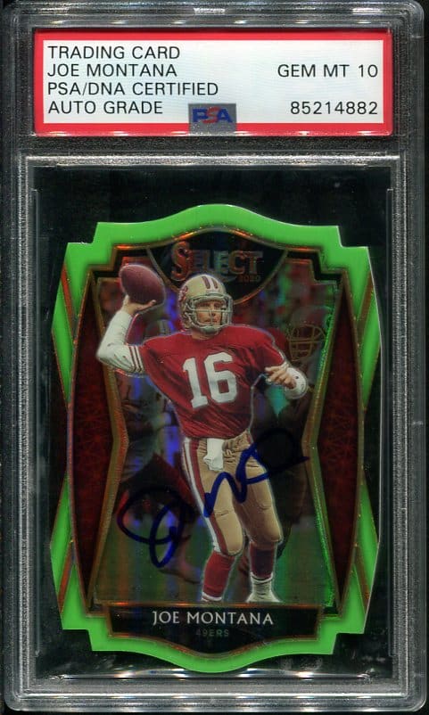 Authentic Autographed Joe Montana Prizm Green Die Cut Football Card