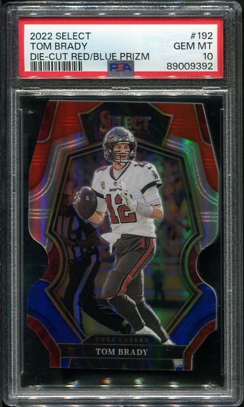 Authentic 2022 Select #192 Tom Brady Red/Blue Prizm Die-Cut PSA 10 Football Card