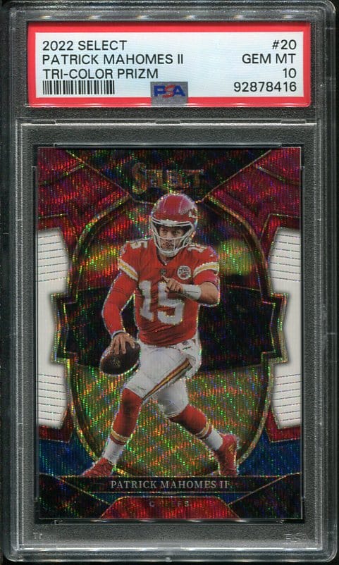 Authentic 2022 Select Tri Color Prizm #20 Patrick Mahomes PSA 10 Football Card