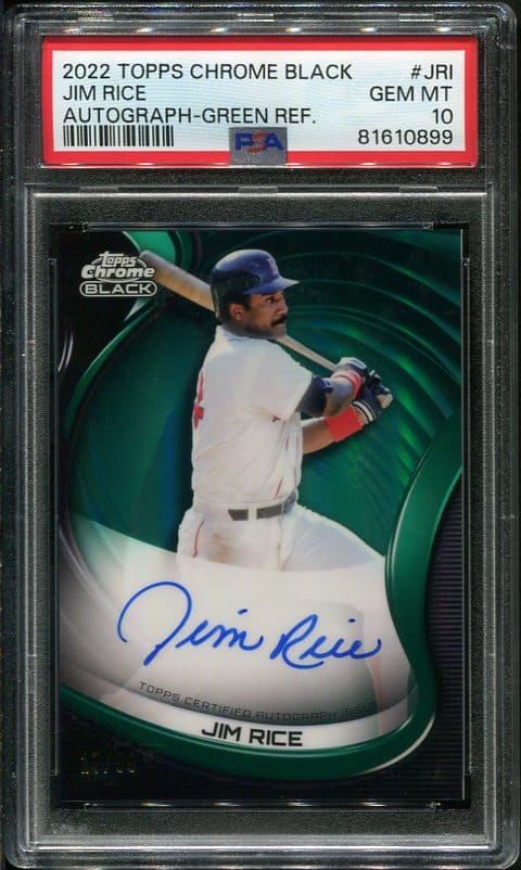 Authentic Autographed 2022 Topps Chrome Black Green Refractor Jim Rice PSA 10 Baseball Card