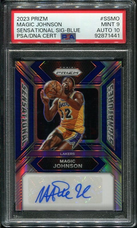 2023 Panini Prizm #SSMO Magic Johnson Sensational Signatures (Blue) PSA Basketball Card