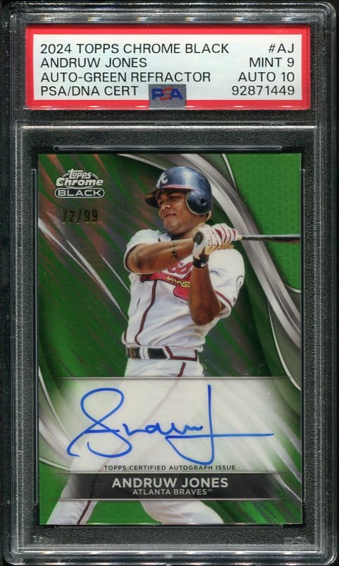 Authentic 2024 Topps Chrome Black Green Refractor Autographed Andruw Jones Baseball Card