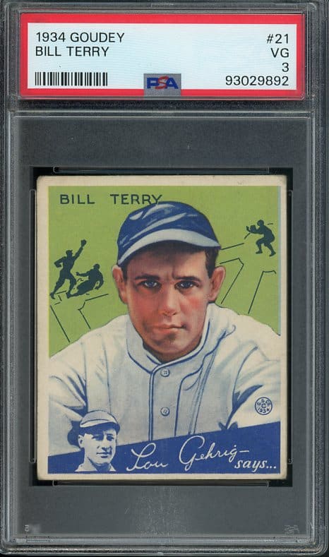 Authentic 1934 Goudey #21 Bill Terry PSA 3 Baseball Card