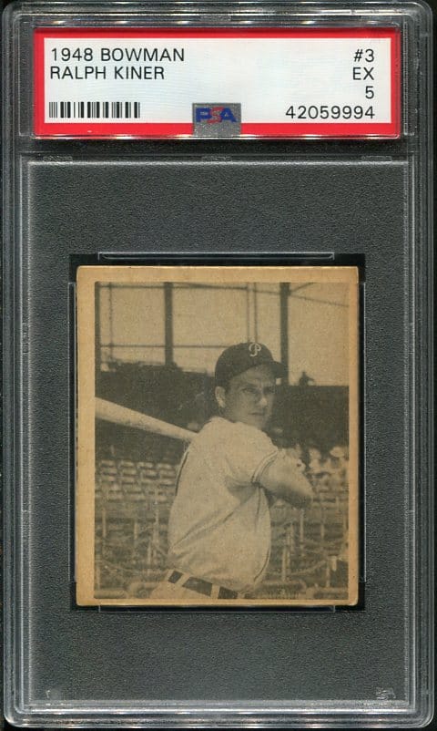 Authentic 1948 Bowman #3 Ralph Kiner PSA 5 Rookie Baseball Card