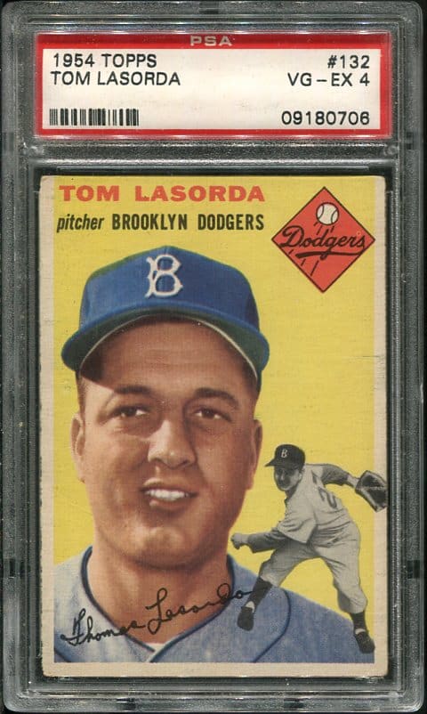 Authentic 1954 Topps #132 Tom Lasorda PSA 4 Rookie Baseball Card