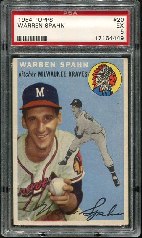 Authentic 1954 Topps #20 Warren Spahn PSA 5 Baseball Card