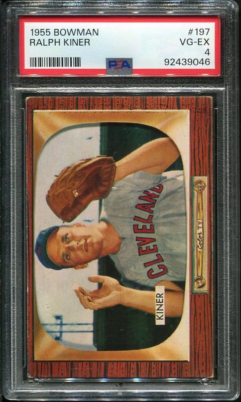 Authentic 1955 Bowman #197 Ralph Kiner PSA 4 Baseball Card