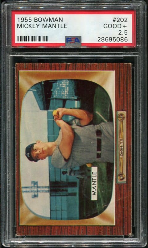 Authentic 1955 Bowman #202 Mickey Mantle PSA 2.5 Baseball Card