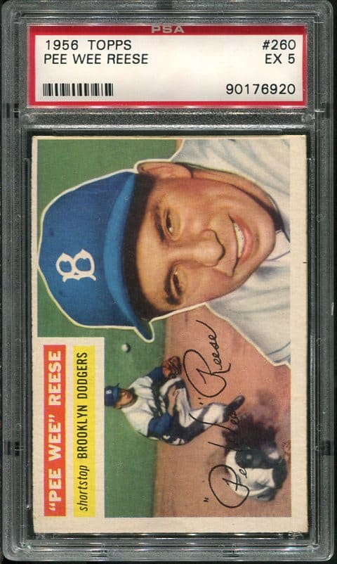 Authentic 1956 Topps #260 Pee Wee Reese PSA 5 Vintage Baseball Card