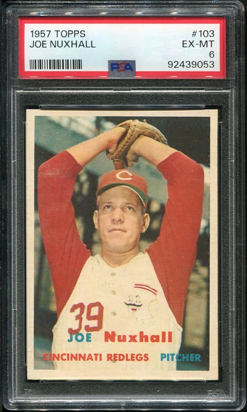 Authentic 1957 Topps #103 Joe Nuxhall PSA 6 Baseball Card