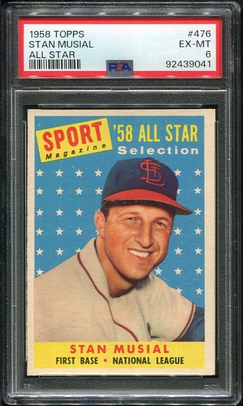 Authentic 1958 Topps All Star #476 Stan Musial PSA 6 Baseball Card