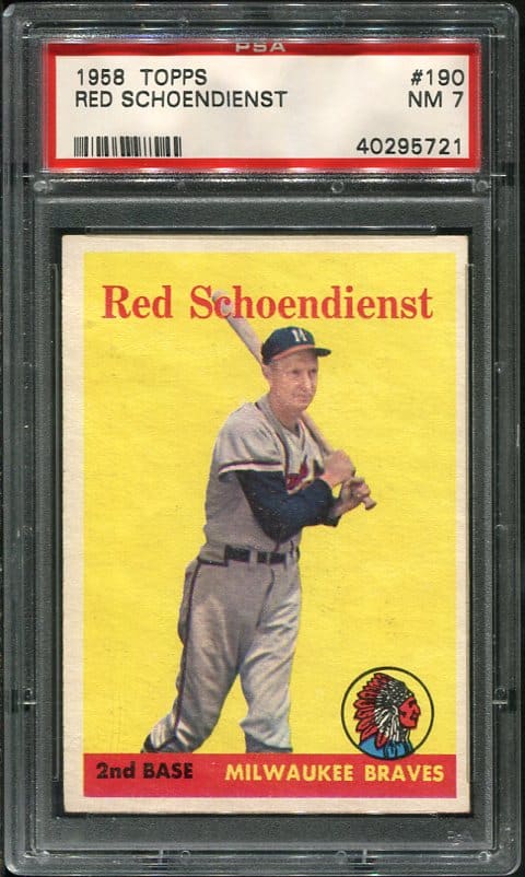 Authentic 1958 Topps #190 Red Schoendienst PSA 7 Baseball Card