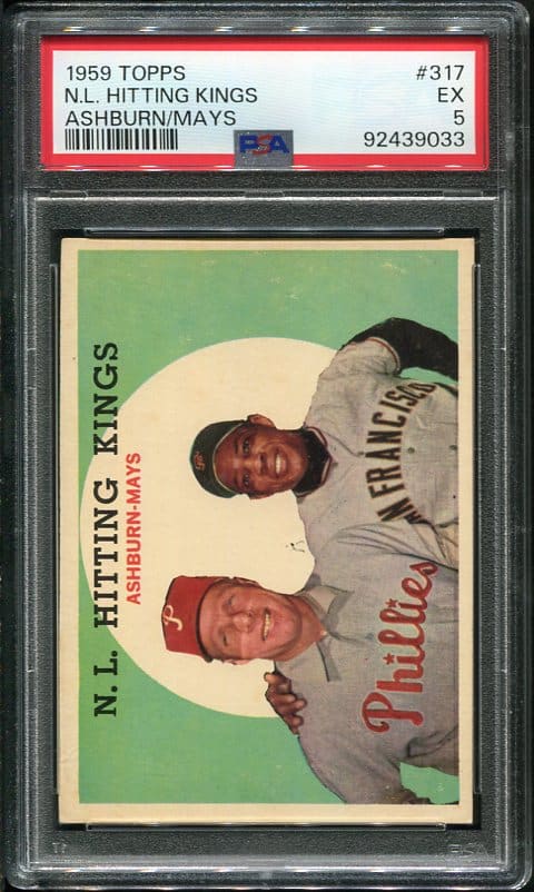 Authentic 1959 Topps #317 NL Hitting Kings Ashburn/Mays PSA 5 Baseball Card