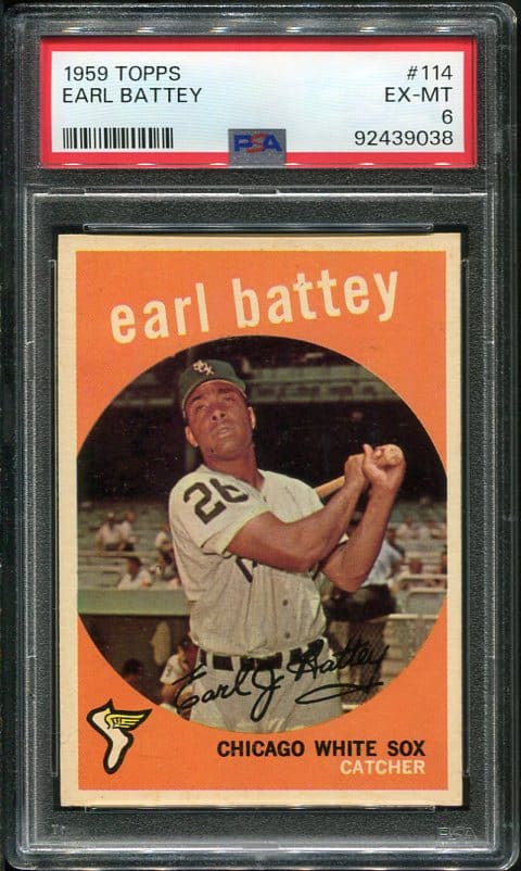 Authentic 1959 Topps #114 Earl Battey PSA 6 Baseball Card