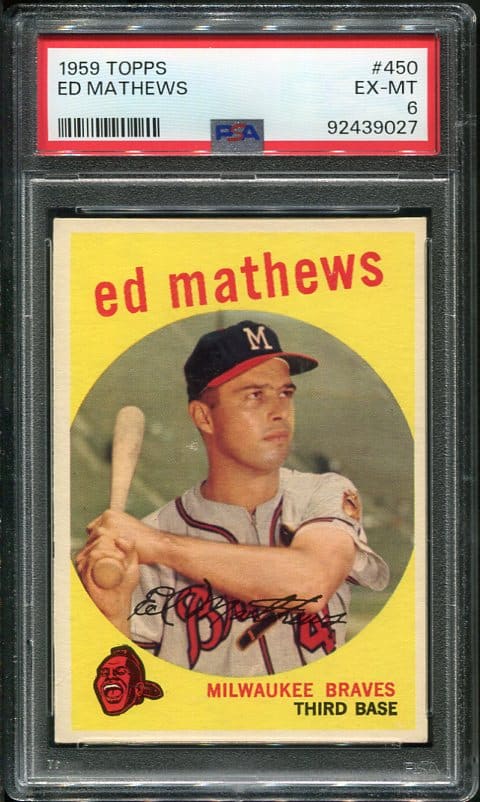 Authentic 1959 Topps #450 Eddie Mathews PSA 6 Baseball Card