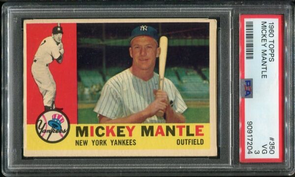 Authentic 1960 Topps #350 Mickey Mantle PSA 3 Baseball Card