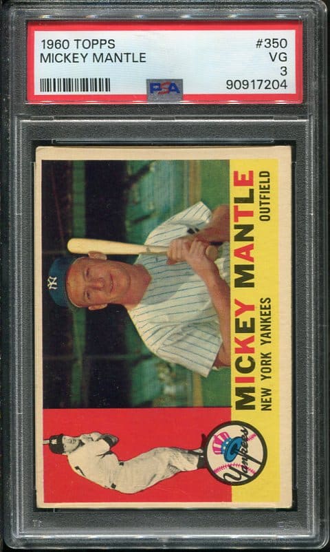 Authentic 1960 Topps #350 Mickey Mantle PSA 3 Baseball Card