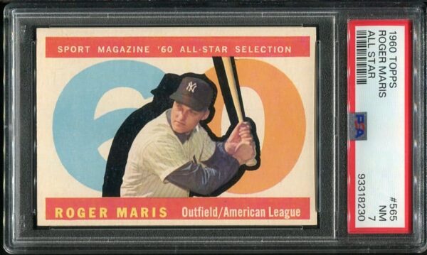 Authentic 1960 Topps #565 Roger Maris All Star PSA 7 Baseball Card