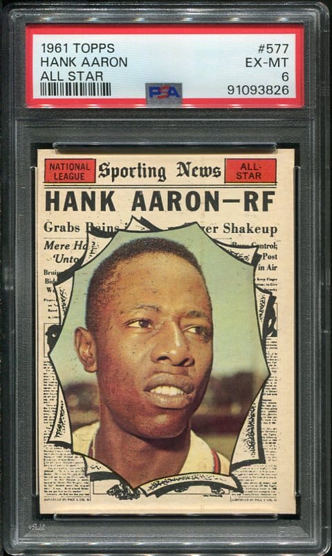 Authentic 1961 Topps #577 Hank Aaron PSA 6 All Star Baseball Card