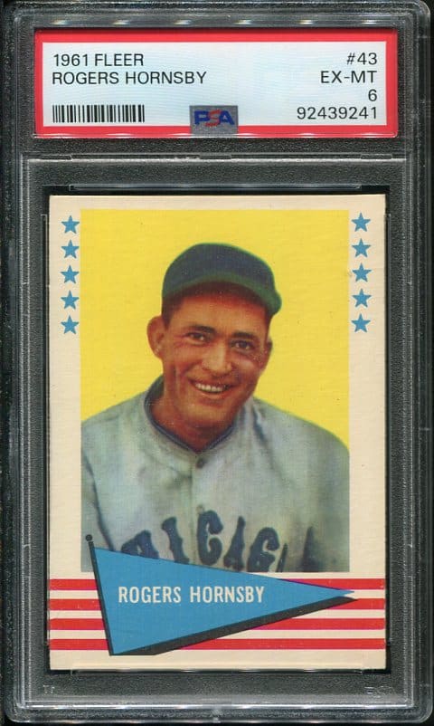 Authentic 1961 Fleer #43 Rogers Hornsby PSA 6 Baseball Card