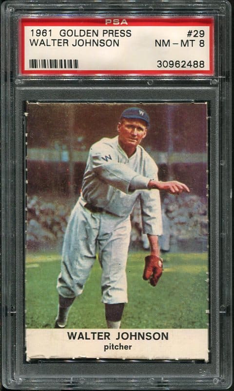 Authentic 1961 Golden Press #29 Walter Johnson PSA 8 Baseball Card