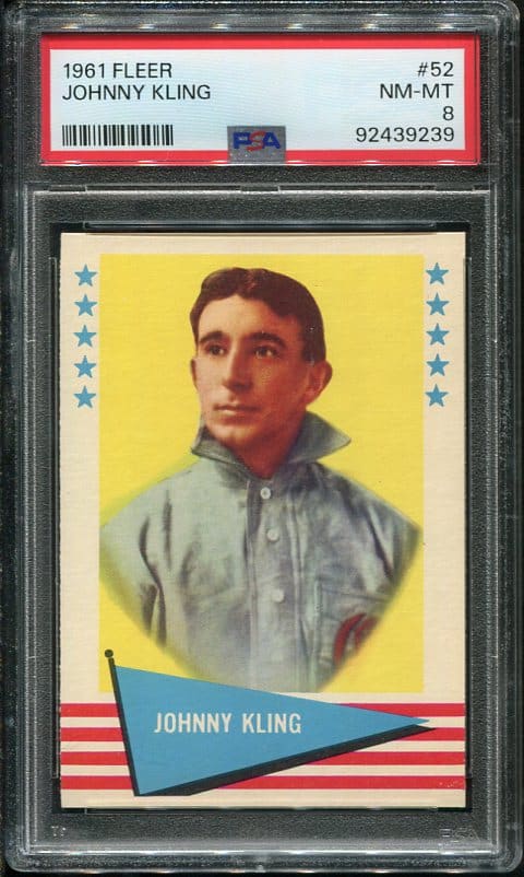 Authentic 1961 Fleer #52 Johnny Kling PSA 8 Baseball Card