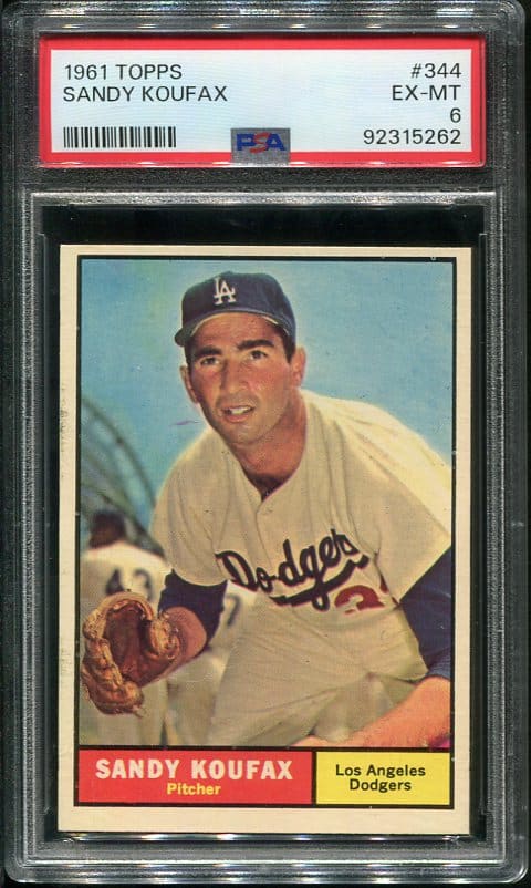 Authentic 1961 Topps #=344 Sandy Koufax PSA 6 Baseball Card