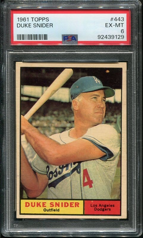 Authentic 1961 Topps #443 Duke Snider PSA 6 Baseball Card