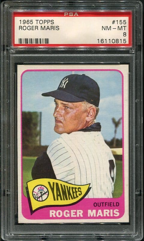 Authentic 1965 Topps #155 Roger Maris PSA 8 Baseball Card