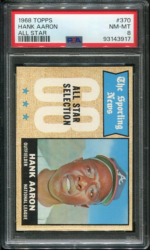 Authentic 1968 Topps #370 Hank Aaron All Star PSA 8 Baseball Card