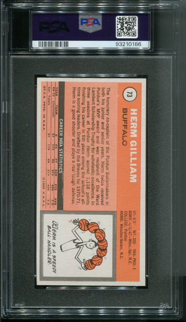 Authentic 1970 Topps #73 Herm Gilliam PSA 7 Basketball Card