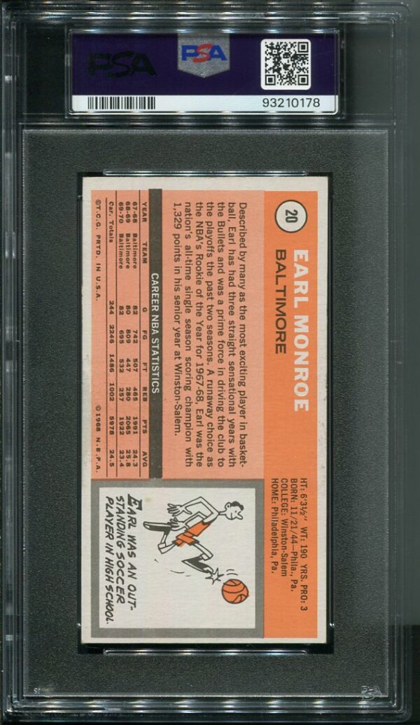 Authentic 1970 Topps #20 Earl Monroe PSA 7 Basketball Card