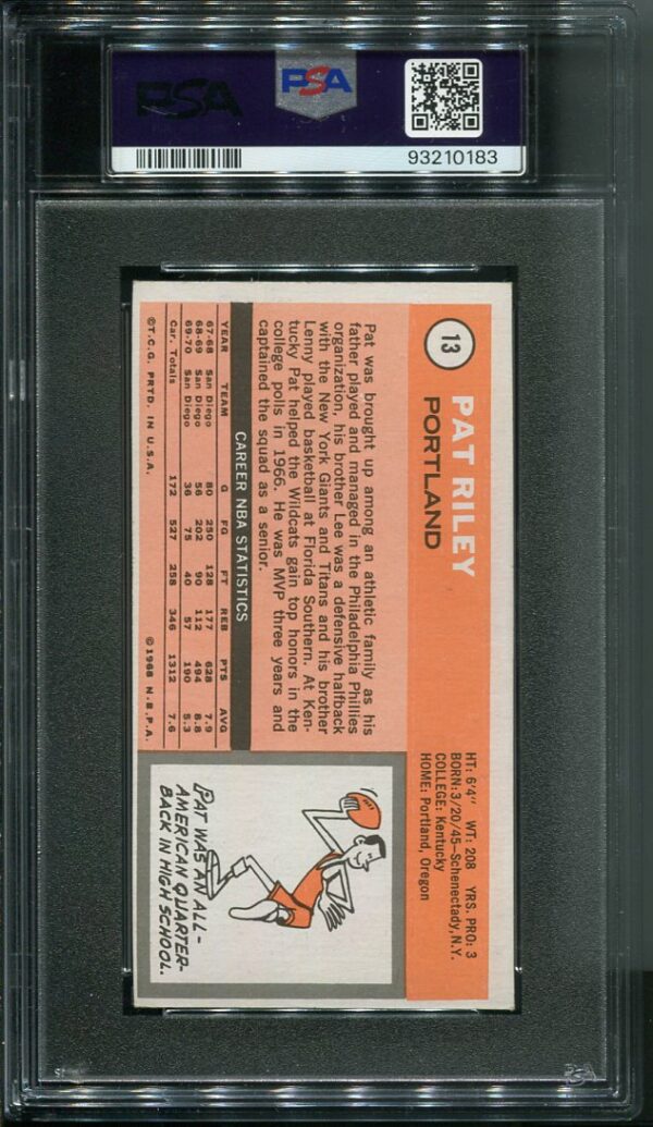 Authentic 1970 Topps #13 Pat Riley PSA 6 Rookie Basketball Card