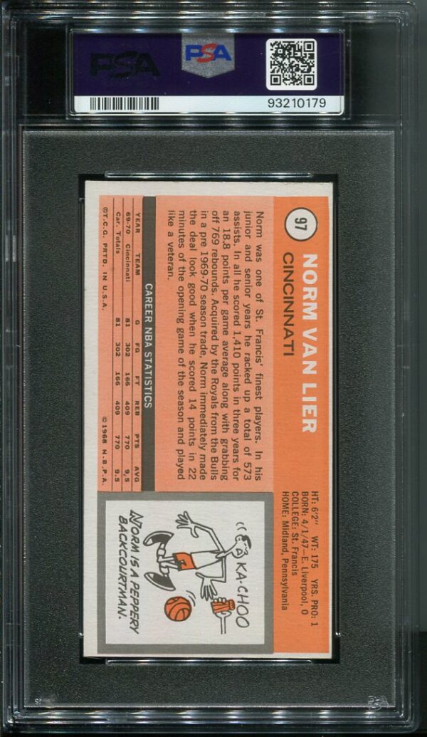 Authentic 1970 Topps #97 Norm Van Lier PSA 6 Rookie Basketball Card