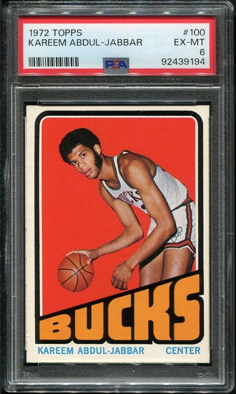 Authentic 1972 Topps #100 Kareem Abdul-Jabbar PSA 6 Basketball Card