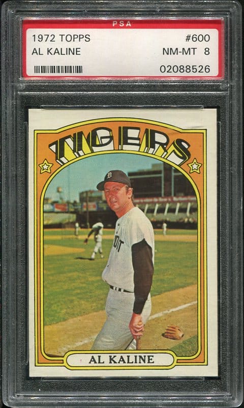 Authentic 1972 Topps #600 Al Kaline PSA 8 Baseball Card