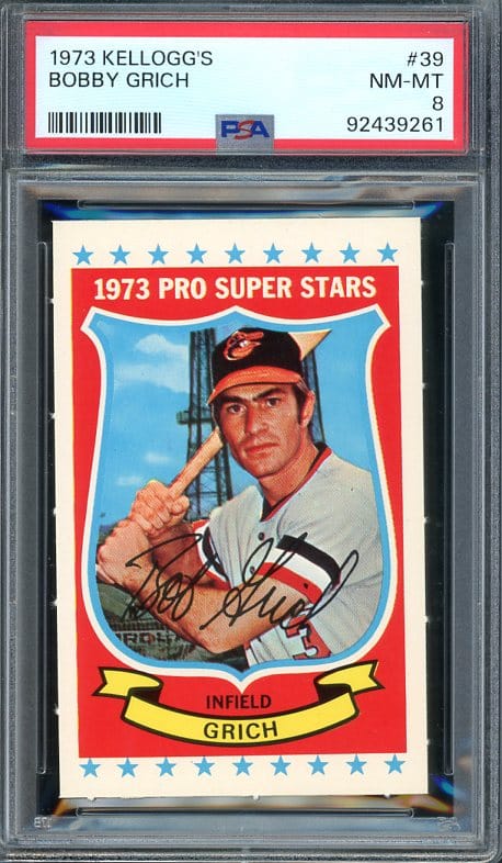 Authentic 1973 Kellogg's #39 Bobby Grich PSA 8 Baseball Card