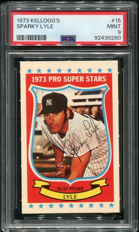 Authentic 1973 Kellogg's #15 Sparky Lyle PSA 9 Baseball Card