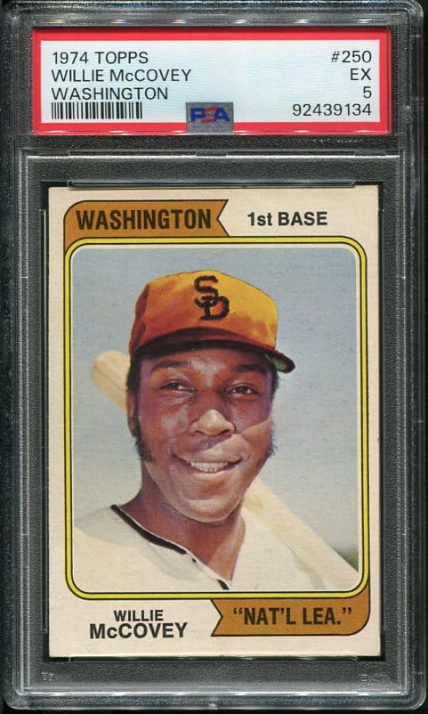 Authentic 1974 Topps #250 Willie McCovey Washington PSA 5 Baseball Card