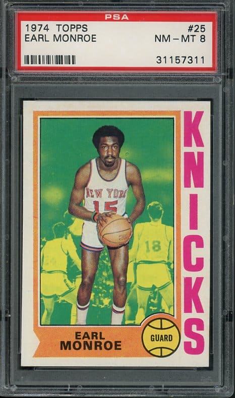 Authentic 1974 Topps #25 Earl Monroe PSA 8 Basketball Card