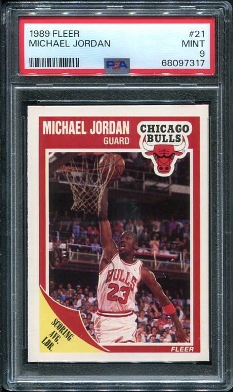 Hall of Famer Michael Jordan's 1989 Fleer #21 PSA 9 basketball card with a GEM MINT PSA 10 grade